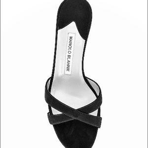 MANOLO BLAHNIK VINTAGE Callamu 50 Suede Mule In BLACK.
